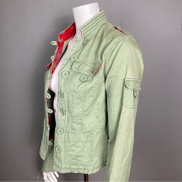 Abercrombie & Fitch jacket medium military Y2K green Asian brocade Bella Swan - Picture 9 of 15